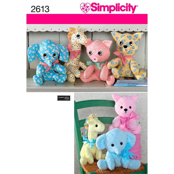 Simplicity 2613 Cute Stuffed Animal Sewing Pattern for Children and Toddlers by Elaine Heigl Designs, One Size