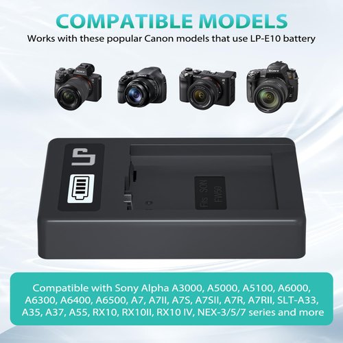 NP-FW50 Battery Charger, LP LCD Display USB Charge Port Station, Compatible with Alpha A6000, A6400, A6100, A6300, A6500, A5100, A7, A7 II, A7R, A7R II, A7S, A7S II, RX10, NEX-3/5/7 Series & More