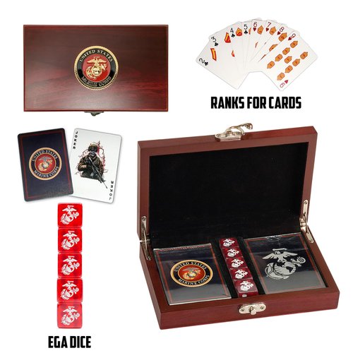 USMC Playing Cards with Marine Corps Dice Gift Set - Show Your Marine Pride with This Officially Licensed Deck and Dice Combo - Great Gift for Marines