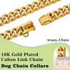 Stainless Steel Silver Gold Dog Collars with Safety Buckle Lock,18K Cuban Link Chain Training Collar,15MM Strong Dog Necklace Heavy Duty Chew Proof for Small Medium Large Dog