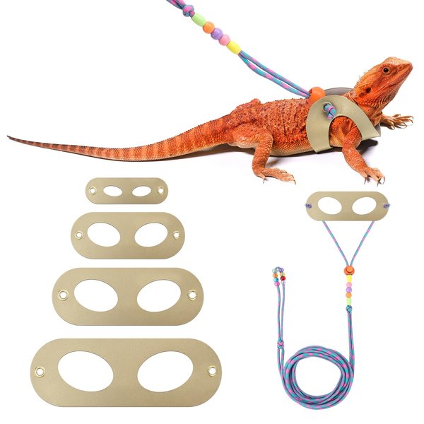 LIKZINWA Bearded Dragon Lizard Leash Harness,4 Size Pack Adjustable Small Animal Harness for Reptile and Small pet (Golden)