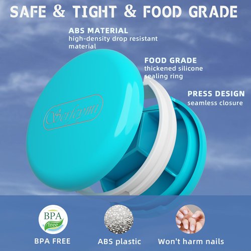 Serfeymi 3 Compartment Waterproof Cute Small Pill Box for Purse & Pocket, Travel Portable and Multifunctional Pill Case Holder for Vitamins, Fish Oil, Supplements, Pearls