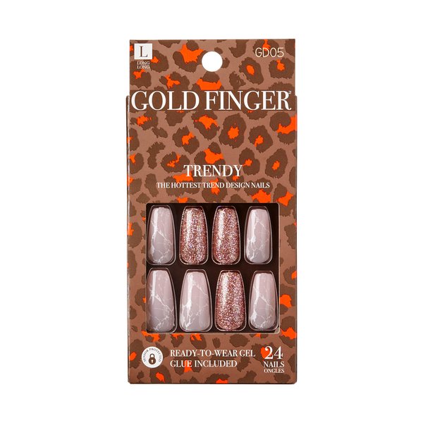 Gold Finger Full Cover Nails 24 False Nails Long Length