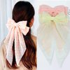 GOORAIFU Hair Bows for Women, 2pcs Beige Pink Hair Clips Girls, Hair Barrettes with Long Tail Chiffon Ribbons Cute Hair Accessories