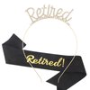 CAVETEE Retirement Gifts for Women, Gold Retired Crown and Sash Black Officially Retired Sash and Tiara Retirement Party Decorations