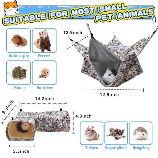 EAEDMY Guinea Pig Rat Ferret Hammock Hideout, Corner Tunnel, 14.2"x 9.8"x 4.3", Suitable for Small Pets, Easy to Clean