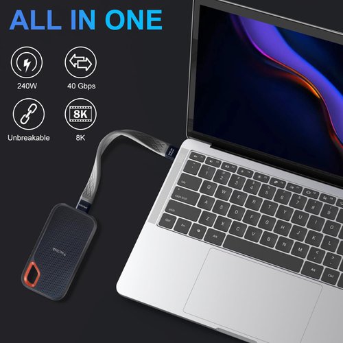 APEXSUN (2 Pack FPC 0.4FT USB C Cable，USB C to USB C Flexible Cable Support Thunderbolt 4/3,USB4,240W Charging,8K Display,40Gbps Data Transfer for External SSD, EGPU,Docking,MacBook,Pad, Phone