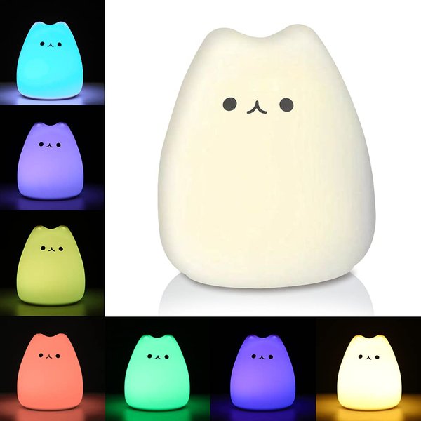 Litake LED Cat Night Light for Kids, Battery Powered Silicone Cute Cat Nursery Night Lights, Portable Night Light, Ideal Multicolor Christmas Gifts for Baby, Children, Toddlers, Teen Girls