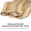 HOTBANANA Human Hair Clip in Hair Extensions, Balayage Light Blonde Highlighted Golden Blonde (Ash Tone) 120g Clip in Hair Extensions Real Human Hair Straight Remy Hair Extensions 20 Inch 7pcs