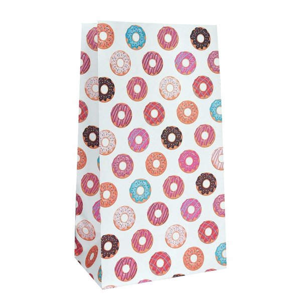 Donut Favor Bags - 24-Count Donut Pattern Design Printed White Party Paper Lunch Gift Bags - Donut Party Supplies for Donut Theme Party, Kids Birthday, Party Gift - 9.5" x 5.5" x 3.25"