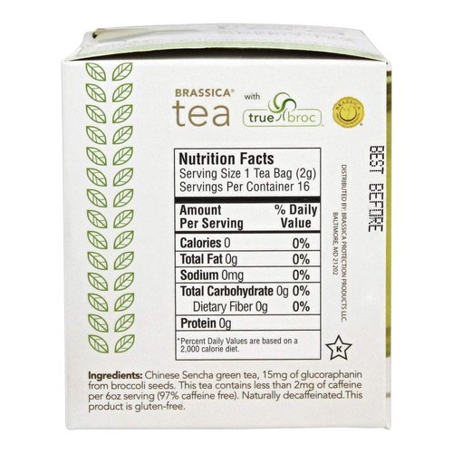Brassica Tea Decaf Sencha Green Tea with truebroc, 16 Tea Bags