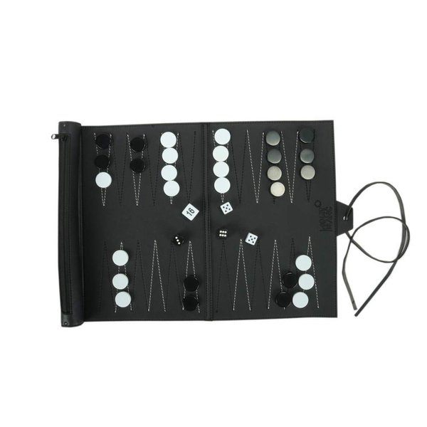 Magic Vosom Travel Backgammon Set, Classic Board Game Travel with Leather Make Board, Gift Package, Portable Travel Strategy Backgammon Game Set for Adults, Kids (Black) (Backgammon)