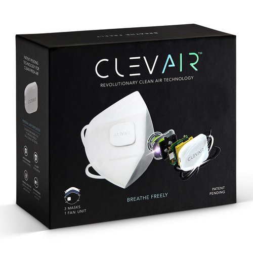 CLEVAIR- Face Mask with Cooling Fans, Rechargeable Battery, Respirator Mask with Filters, Reusable Face Mask, Wearable Air Purifier, Breathable, Dust Mask Woodworking, Painters, Construction, Sanding