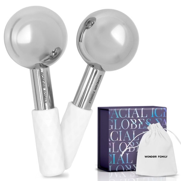 Ice Globes for Face - Ice Roller for Face & Puffy Eyes - Ice Face Roller - Cryo Sticks for Face Beauty - Face Ice Roller for Eyes - Facial Ice Globes for Facials - Cryotherapy Silver Facial Globes