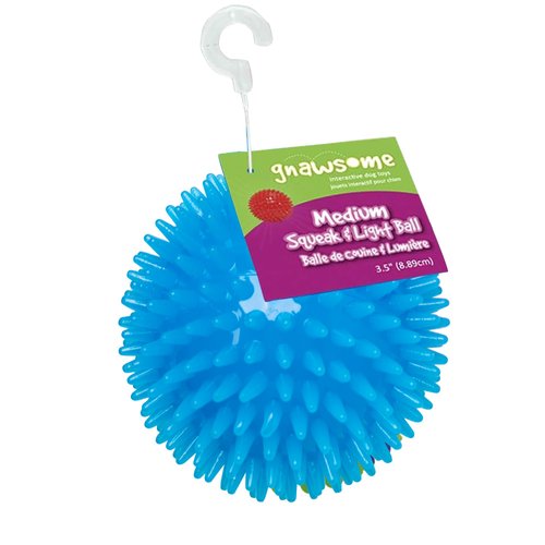 Gnawsome™ 3.5” Spiky Squeak & Light Ball Dog Toy - Medium, Cleans Teeth and Promotes Good Dental and Gum Health for Your Pet, Colors will vary, 3.5"