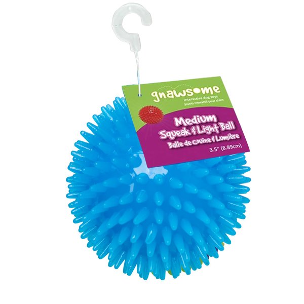 Gnawsome™ 3.5” Spiky Squeak & Light Ball Dog Toy - Medium, Cleans Teeth and Promotes Good Dental and Gum Health for Your Pet, Colors will vary, 3.5"