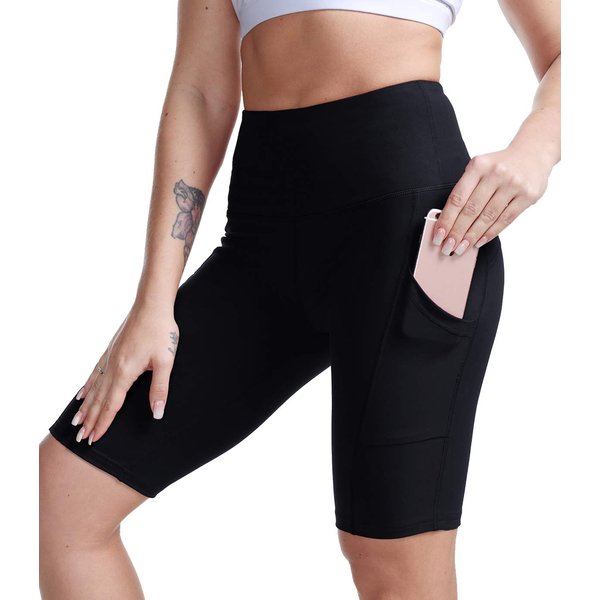 TYUIO High Waist Workout Yoga Shorts Women Running Biker Shorts with Pockets Black S
