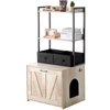 Happybuy Cat Litter Box Enclosure, Hidden Litter Box Furniture with 2 Storage Shelves & 2 Baskets, Wooden Cat Washroom Indoor, Cat House Cabinet Fit Most of Litter Box, 23.6"L x 19.7"W x 50"H, Natural