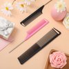 3 Pieces Pintail Comb Rat Tail Comb Carbon Fiber Cutting Comb Set Stainless Steel Pintail Comb Teasing Comb Parting Comb, Wide and Fine Teeth Comb for Braids Hair Salon Home Supplies, Black