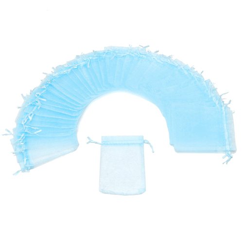 Dealglad 50Pcs Organza Bags 4x6 Inches, Sky Blue Sheer Drawstring Baby Shower Favor Bags Mesh Jewelry Pouches Wedding Candy Gift Bags