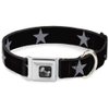 Dog Collar Seatbelt Buckle Star Black Silver 11 to 17 Inches 1.0 Inch Wide