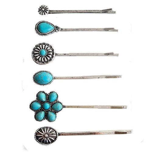 6PCS Decorative Bobby Pin for Women Girls Turquoise Retro Hair Pins Vintage Hair Clips Headwear Styling Tools Hair Accessories for Women