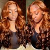Tendersse Ombre Lace Front Wigs Human Hair Pre Plucked with Baby Hair 13x4 Loose Body Wave Bouncy Curly Wig 250% Density Double Drawn Glueless Brazilian Human Hair Wigs for Black Women 24 Inch T30/4