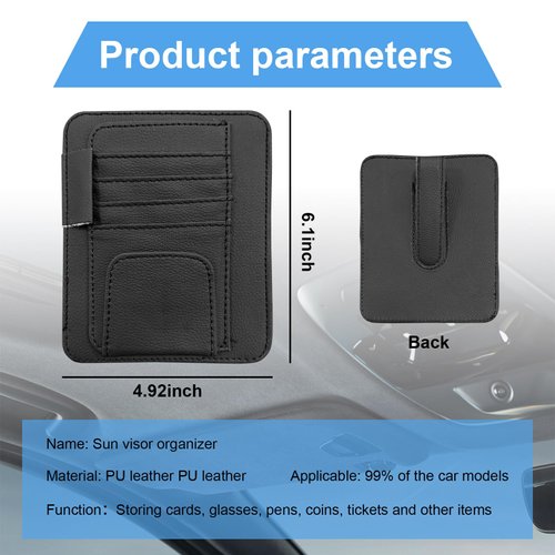 Augeny Car Sun Visor Organizer, Small Auto Visor Organizer and Storage, Registration and Document Holder, Vehicle Accessories for Sunglasses, Document, Card, Pen, Driver License (Black)