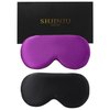 2-Pack 100% Real Natural Silk Eye Mask, Silk Sleeping Mask, Shade Puffy Eye Gift with Adjustable Straps, Sleep Eye Mask, SHJINJU Eye Mask Shade (Black and Purple)