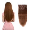 Real Clip in Hair Extensions Light Brown 8 Pieces - Premium Womens Straight Double Weft Thick Remy Hair Extensions Clip in on Human Hair for Long Hair (16" / 16 inch, #6, 102 grams/3.6 Oz )