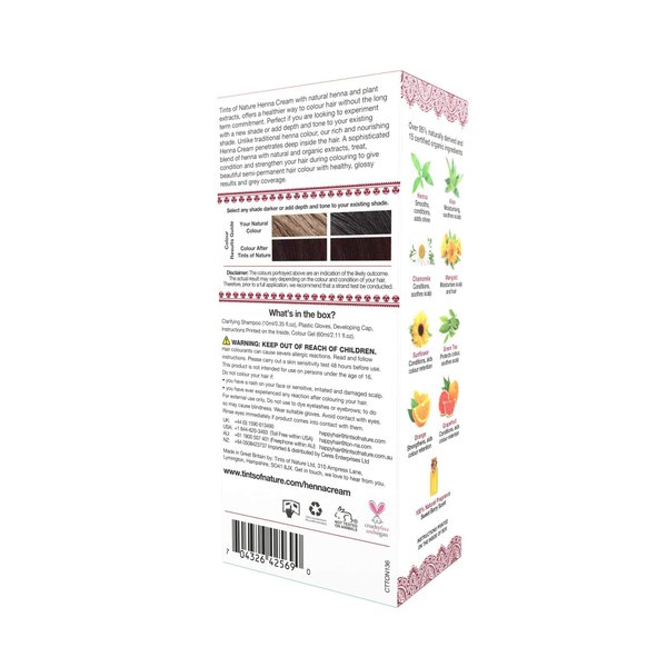 Tints of Nature Mahogany Red Semi-Permanent Henna Cream Hair Colour, Ammonia-Free and 95% Natural, 2.37 fl oz