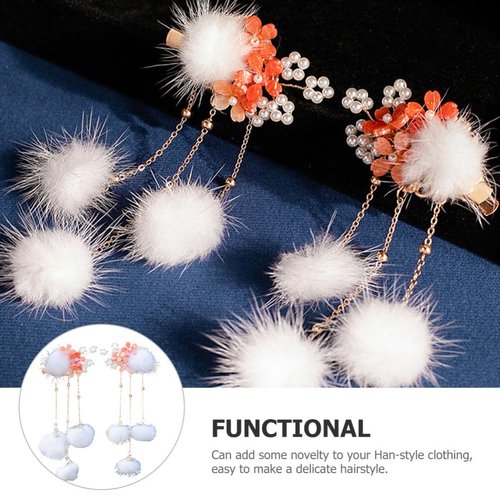 Balacoo Chinese Style Hair Clips Retro Hair Ball Hairpin Furry Balls Hair Clips Tassel Barrettes for Cosplay Hanfu Hair Accessories Girls Hairpin Hair Ribbons for Women