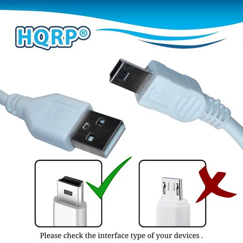 HQRP USB Power Cable (White) Compatible with NETGEAR Push2TV PTV3000 PTV3000-100NAS Wireless Display Adapters ; Ceton Echo Windows Media Center Extender, USB to Mini USB Cable