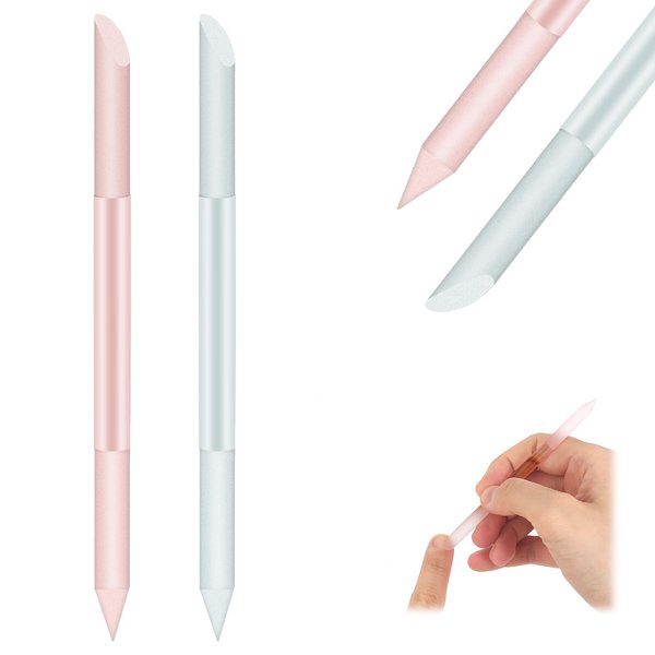 Glass Cuticle Pusher, 2 Pcs Nail Cuticle Remover Tool, Double Head Nail File Manicure Cuticle Sticks Women Professional Cuticle Glass Polisher for Natural Nails and Cuticles Care(Transparent+Pink)