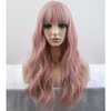 BERON 23 Inches Pink Wig Long Curly Wig with Bangs Synthetic Wig Women Girls Lovely Pink Wigs with Wig Cap
