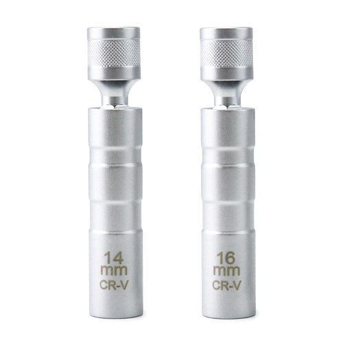 QWORK 14mm&16mm Magnetic Swivel Spark Plug Socket, Thin Wall Magnetic Rotating 3/8" Drive 12 Point Standard Spark Plug Socket Removal Tool 360-degree Rotation for Maximum Flexibility