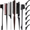 12 Pieces Black Hair Brush Set for Stylists: Teasing Brush, Edge Brush, Rat Tail Comb, Double-Sided Nylon Boar Bristle Brush, 3 Row Duckbill Clips for Salon Hair Styling and Sectioning