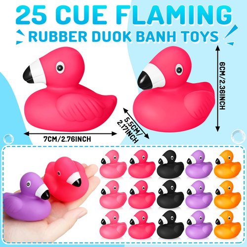 JellyArch 25 Pcs Mini Flamingo Rubber Duckies Bulk Cute Flamingo Duck Bath Floating Squeaky Mini Rubber Ducks for Shower Party Favors Birthday Cake Decorations Holiday, 5 Colors