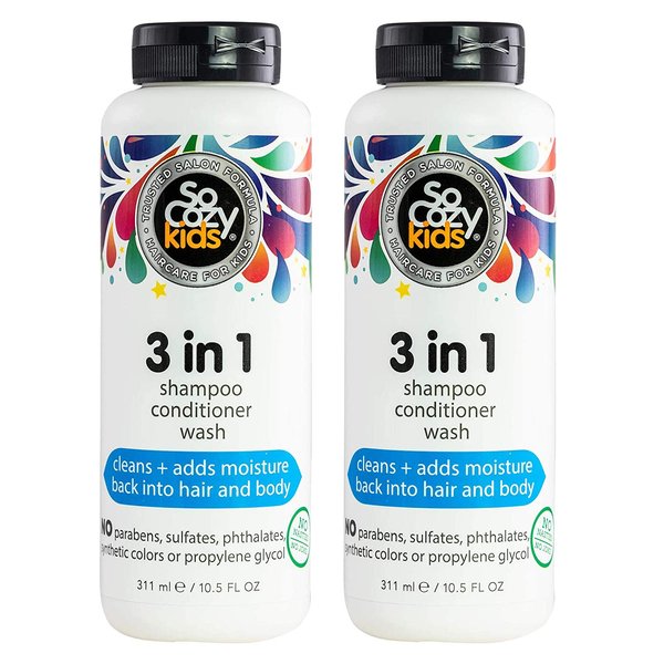 SoCozy 3-in-1 Shampoo + Conditioner + Body Wash for Kids Hair Cleans and Adds Moisture Back, No Parabens, Sulfates, Synthetic Colors or Dyes, 10.5 Fl Ounce (Pack Of 2)