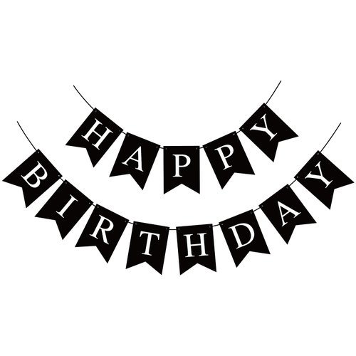 Waenerec Black Happy Birthday Banner Sign Happy Birthday Bunting Banner Garland for Kids Girl Woman Birthday Tea Party Decorations Bunting Flag Birthday Party Supplies