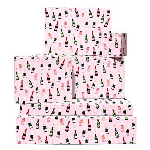 CENTRAL 23 - Pink Wrapping Paper - For Wedding - Champagne Print - Celebration Gift Wrap - 6 Sheets - Birthday New Baby, Bride and Groom - For Anniversary or Valentines Day Gifts