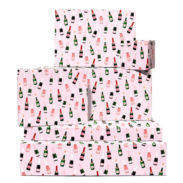 CENTRAL 23 - Pink Wrapping Paper - For Wedding - Champagne Print - Celebration Gift Wrap - 6 Sheets - Birthday New Baby, Bride and Groom - For Anniversary or Valentines Day Gifts