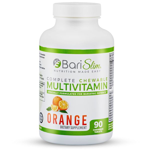 BariSlim Complete Chewable Bariatric Multivitamin Tablets - 45 mg Iron Bariatric Vitamin & Supplement for Post Bariatric Surgery Including Gastric Bypass & Sleeve - Delicious & Convenient | Orange