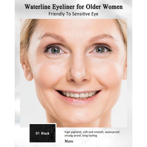 Black Gel Eyeliner for Older Women, Waterproof Smudge-Proof Retractable Eyeliner Pencil, Long Lasting 24H, Matte Cream Eyeliner Waterline with Sharpener, Eye Liner for Mature Women Sensitive Eyes-2Pcs