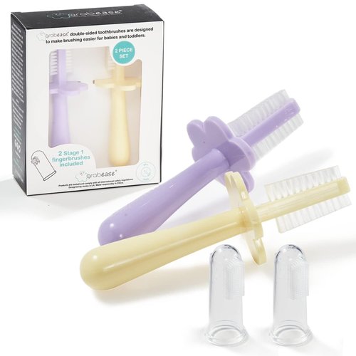 grabease Infant Toothbrush Baby Finger Toothbrush, BPA-Free & Phthalate-Free for Baby & Toddler, 2 Pack, Lavender and Yellow