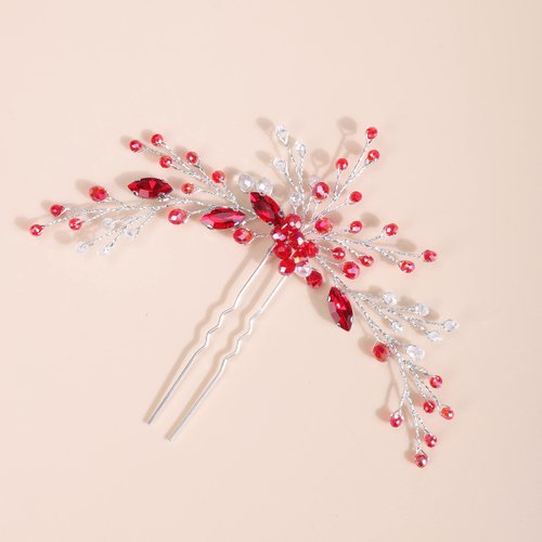 Rumtock Red Crystal Beads Long Hair Pins for Women Girls Hair Piece Hair Styling Jewelry for Wedding (Red)
