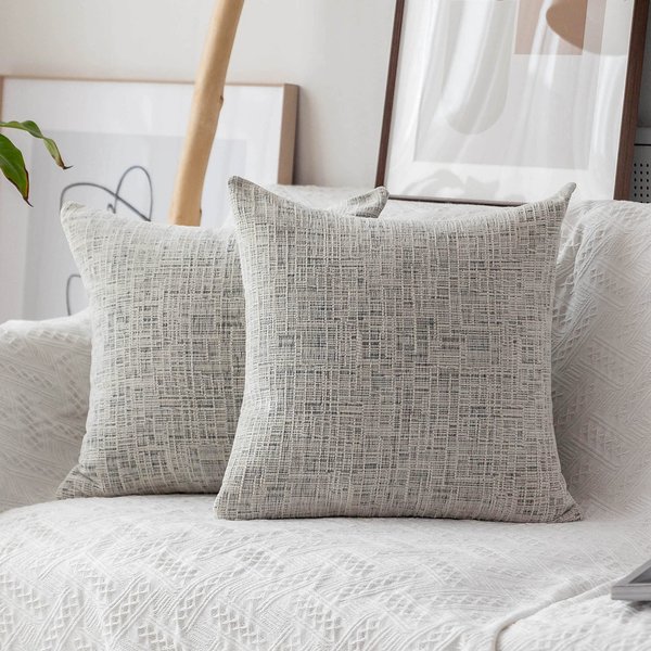 Home Brilliant Decorative Accent Pillow Covers Chenille Throw Pillows for Couch Bedroom Plush Cushion Cover for Sofa, 2 Pack, 18x18 inch (45cm), Cream Mixed Black