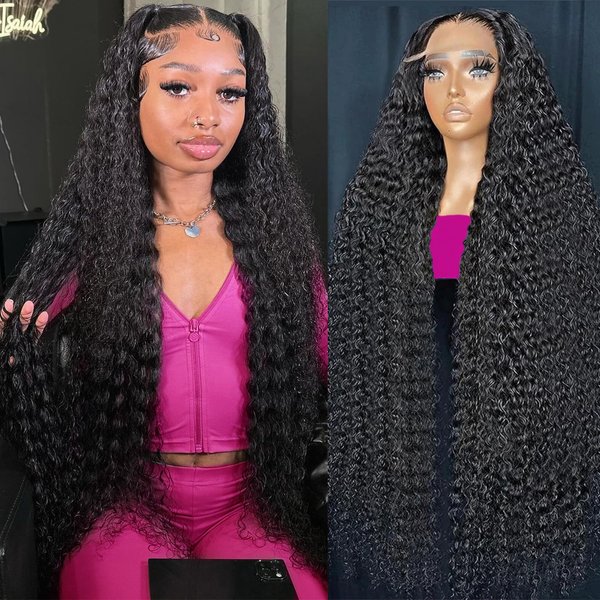 KVFCT 30 Inch Deep Wave Lace Front Wigs Human Hair 13x6 HD Transparent Human Hair Lace Front Wigs for Women 200% Density Deep Curly Human Hair Wigs Pre Plcked Deep Wave Frontal Wigs with Baby Hair
