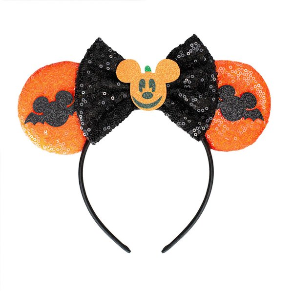 JIAHANG Halloween Mouse Ears Hair Bow Headband,Black Orange Masquerade Party Decoration Costume Headwear Hair Accessories for Women Girls
