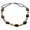 Mia Metal Chain Headband, Hair Accessory + Necklace, Black Ovals, Rhinestones, Gold Color Chain for Women, Teens, Girls